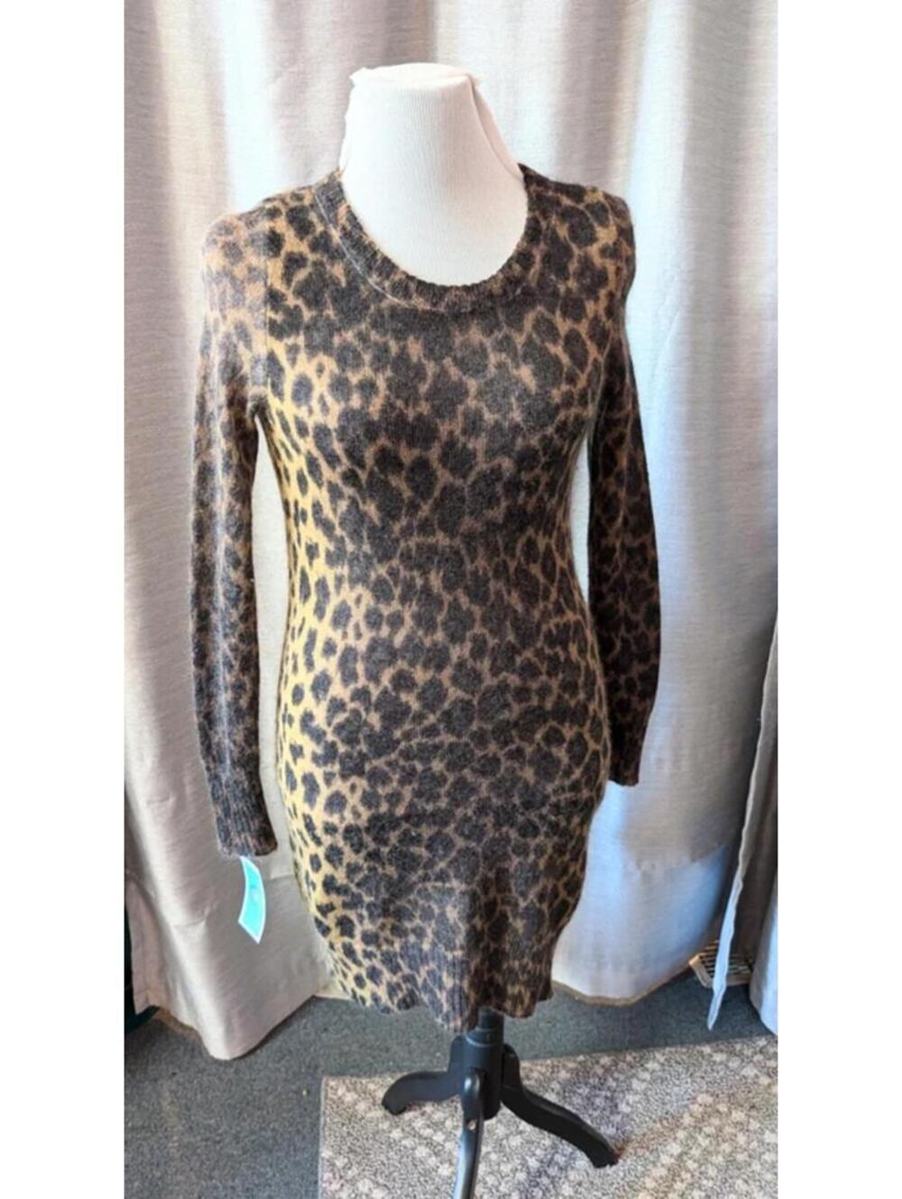 J. Crew Leopard Print Sweater Bodycon Dress L